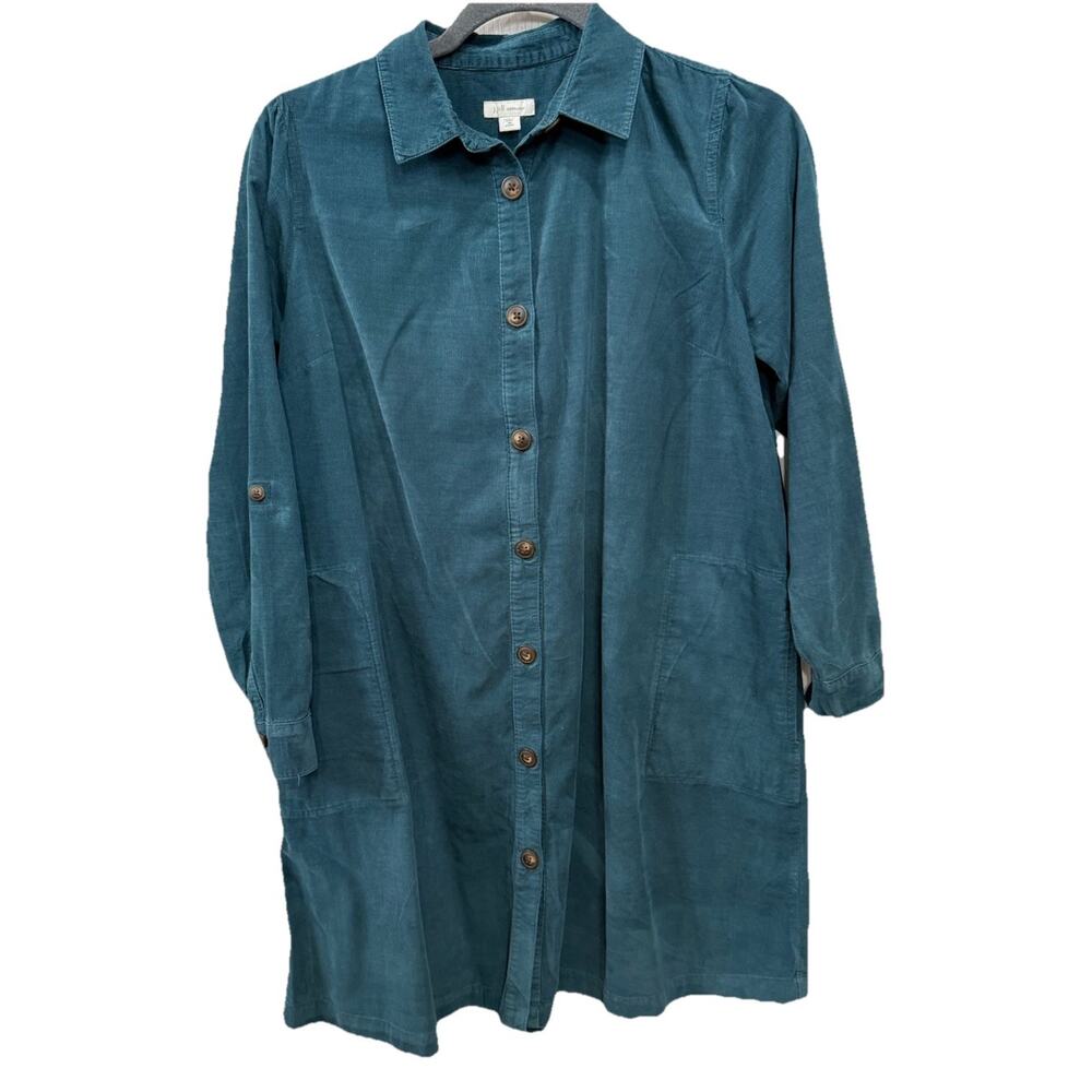 J Jill Corduroy Shift Dress PXS Teal Roll tab Sleeves Soft Cozy Fall Winter - Picture 2 of 10